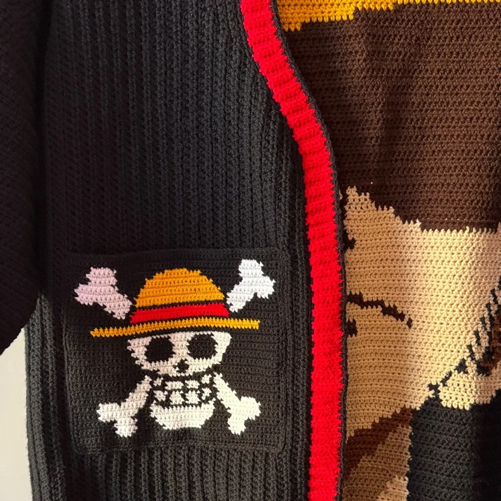 Luffy cardigan Black and Red Graphic crochet 🧶 size XL - Picture 9 of 11